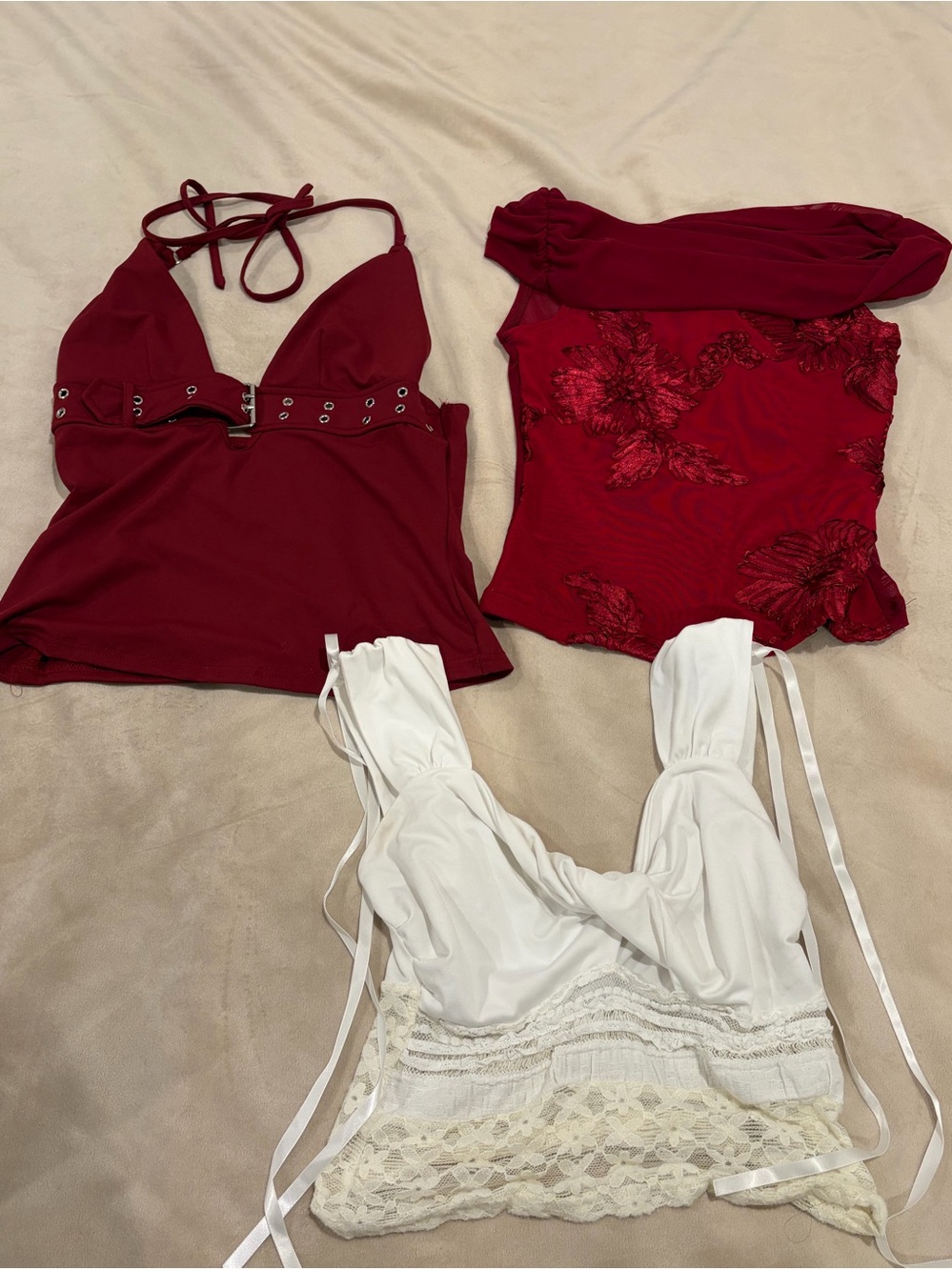 Women’s Red & White Party Tank Tops - Lace and Embroidered Styles